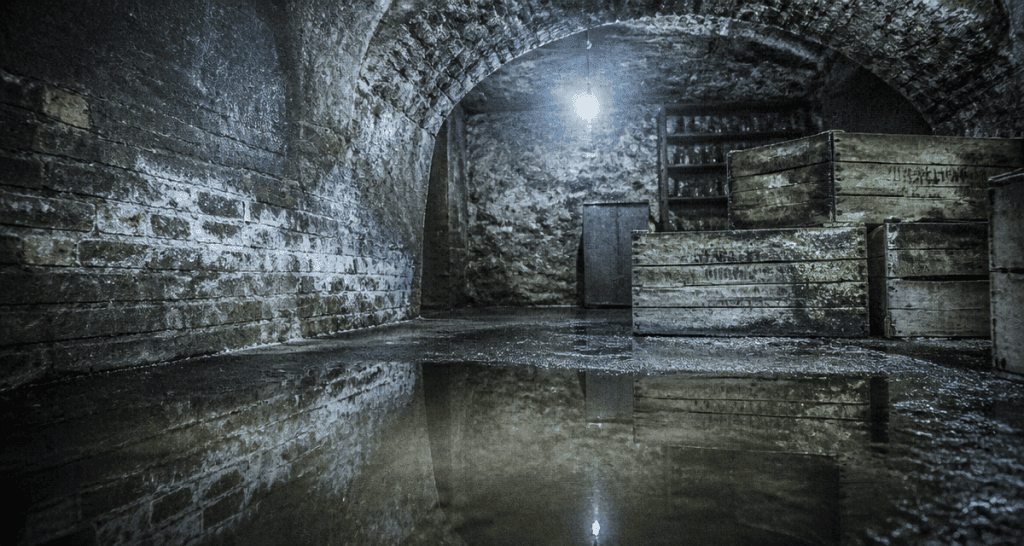 cave humide danger flaques eau murs salpêtre