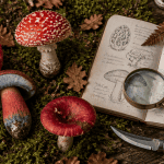 champignon rouge variétés sur table en bois
