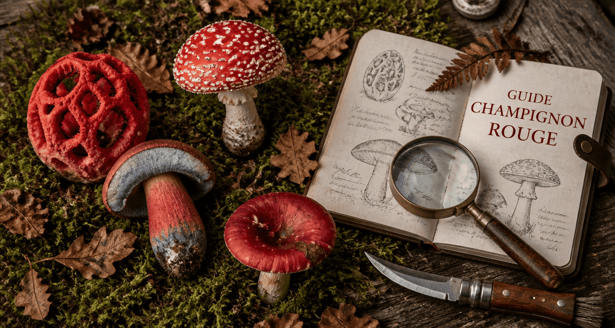 champignon rouge variétés sur table en bois