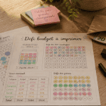 défi budget à imprimer gratuit, trackers budgétaires sur bureau