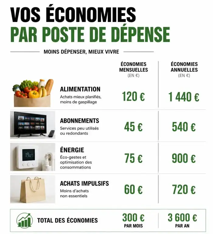 Infographie des économies réalisables pour dépenser moins au quotidien