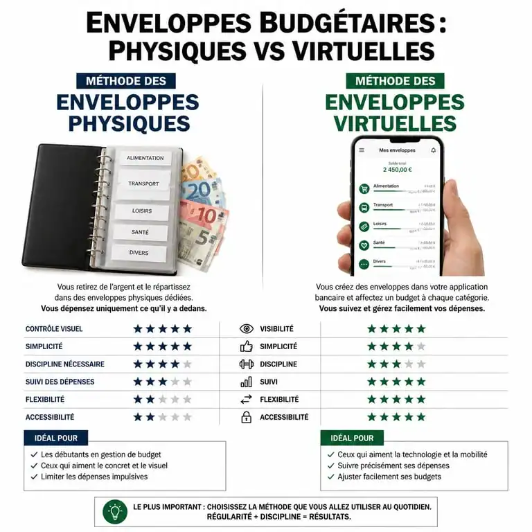 Comparatif entre la méthode des enveloppes budgétaires physiques et virtuelles