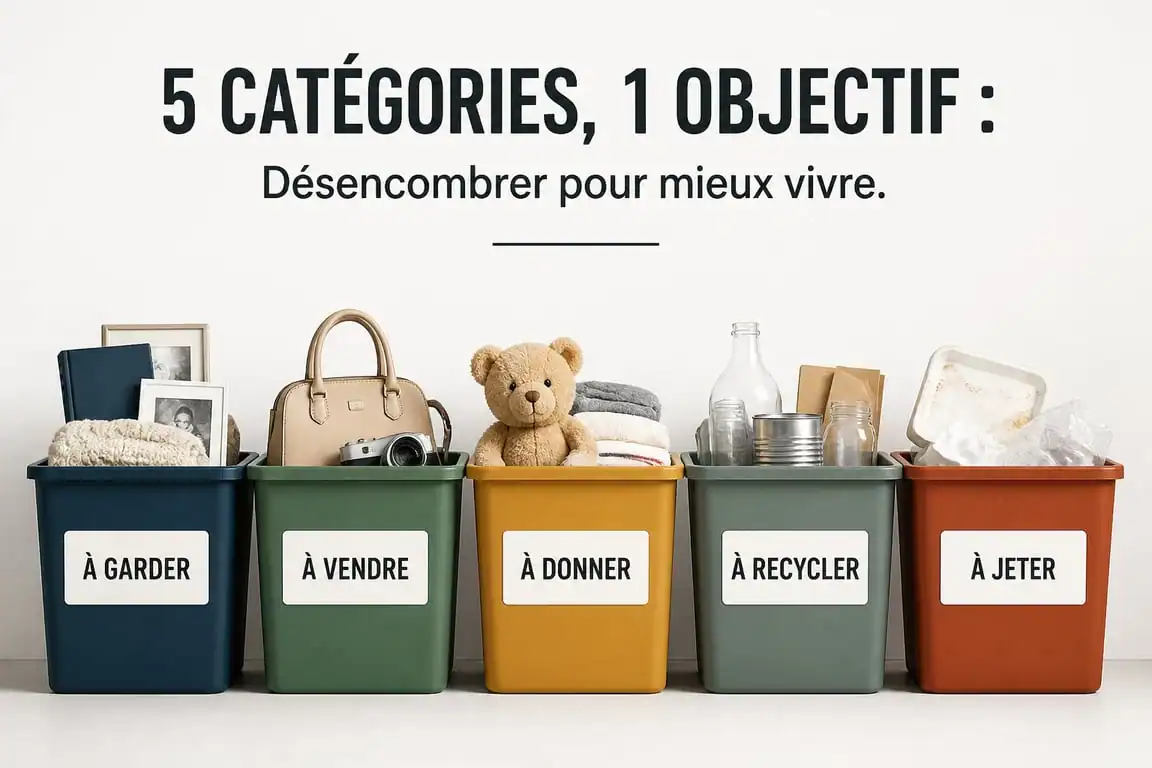 Méthode de tri des 5 bacs pour vider mon grenier efficacement