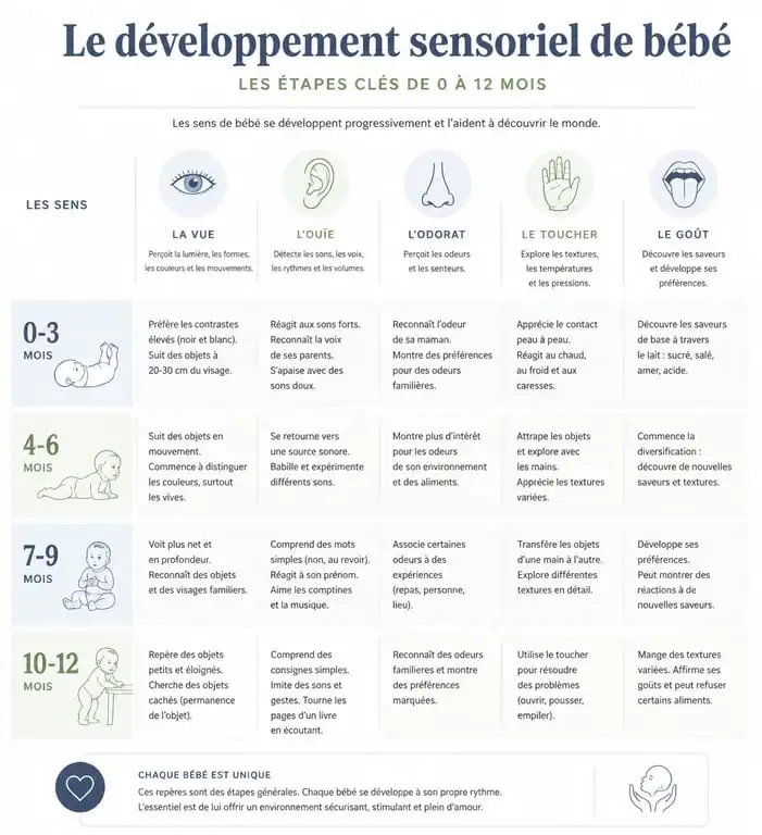 Infographie sur le développement des jeux sensoriels pour bébé par âge