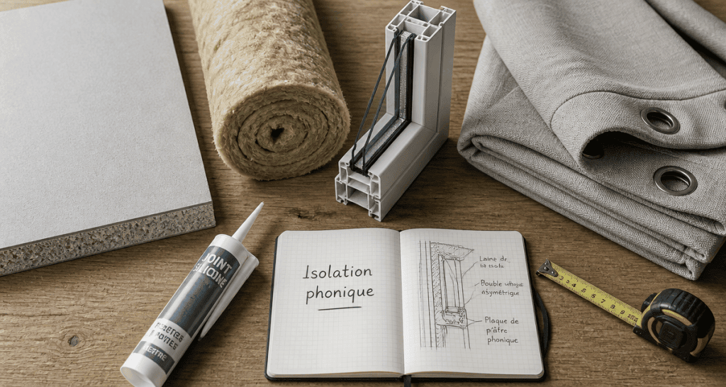 isoler phoniquement une pièce matériaux sur table