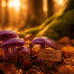 laccaires améthystes violets en forêt sur feuilles mortes