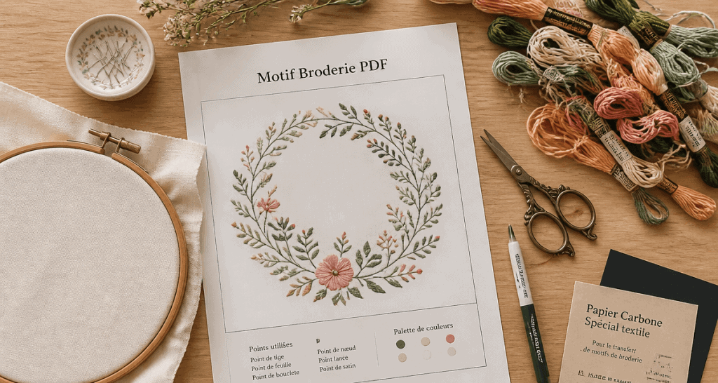 motif broderie main gratuit pdf sur table atelier