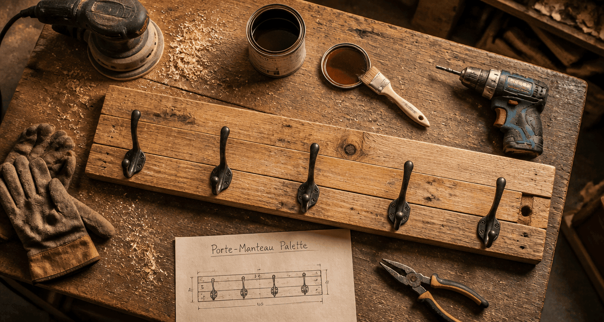 porte manteau palettes en cours de ponçage