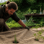 toile de paillage biodégradable posée au potager
