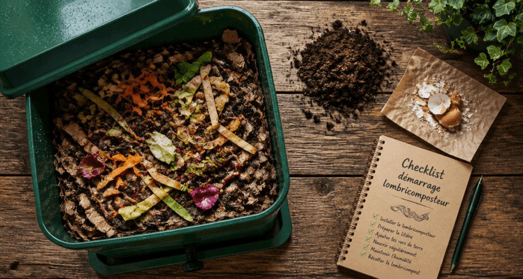 Vers de terre compost sur litière et déchets