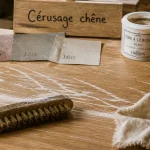 Ceruser un bois : table en chêne cérusé, veines blanches remplies