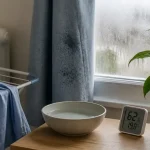 Comment humidifier une chambre : hygromètre et bol d’eau près du radiateur