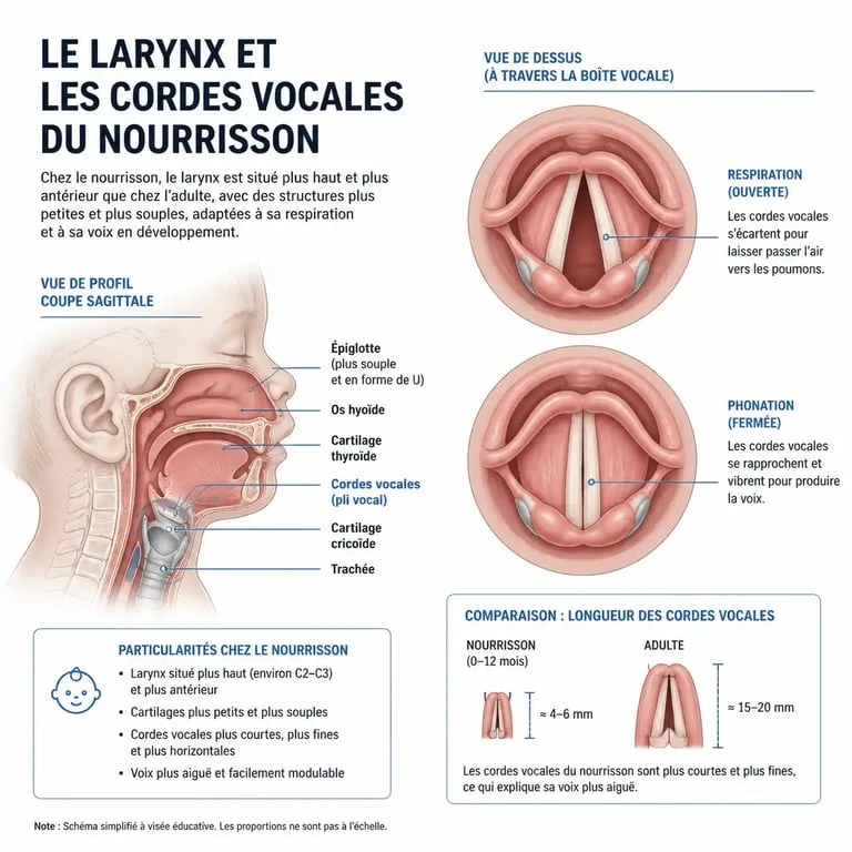 Schéma anatomique des cordes vocales d'un bébé pour comprendre la dysphonie