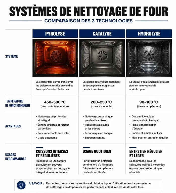 Comparatif des systèmes de nettoyage pour choisir son four : pyrolyse, catalyse et hydrolyse