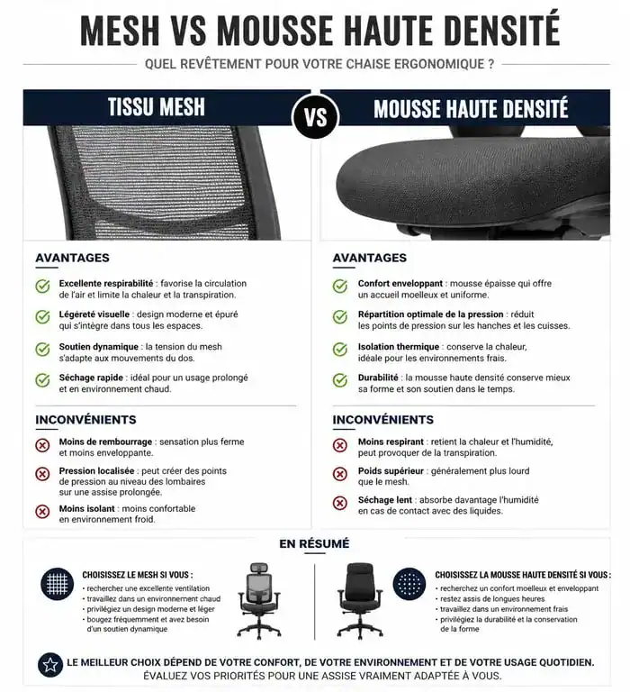 Comparatif des matériaux pour la meilleure chaise ergonomique 2025 : Mesh vs Mousse haute densité