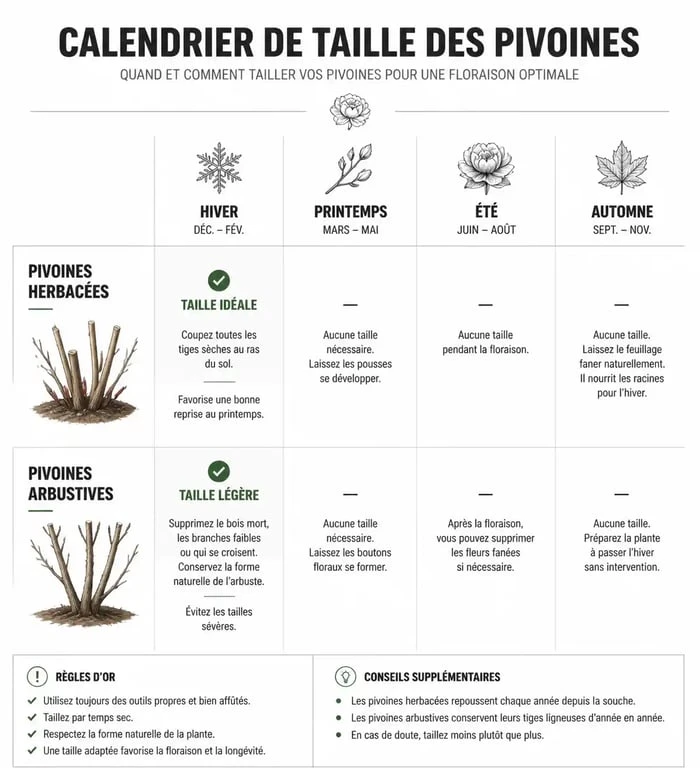 Calendrier de taille des pivoines herbacées et arbustives