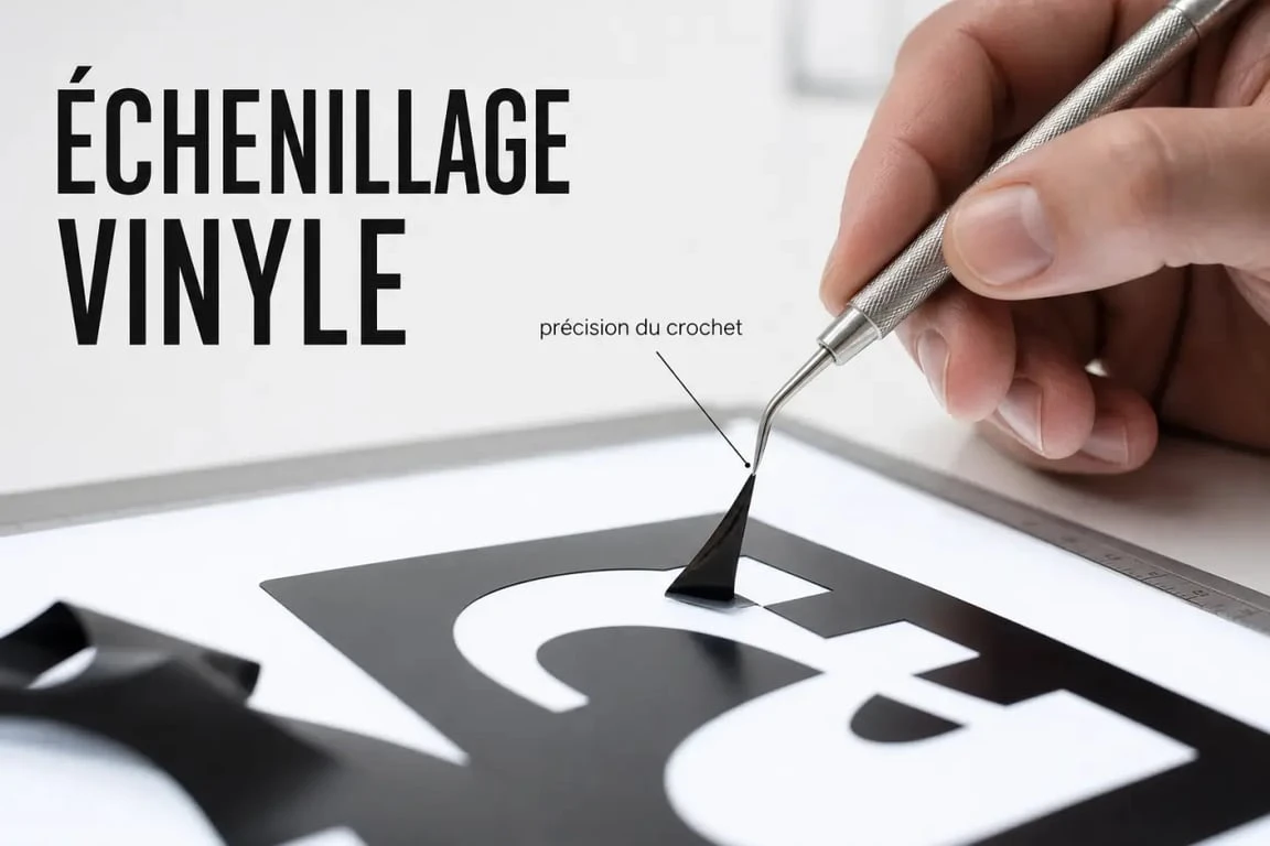 Échenillage manuel d'un vinyle adhésif avec un crochet de précision