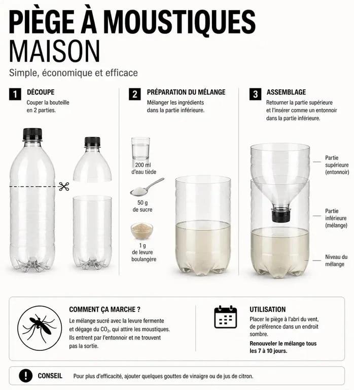 Schéma étape par étape pour fabriquer un piège à moustiques maison efficace