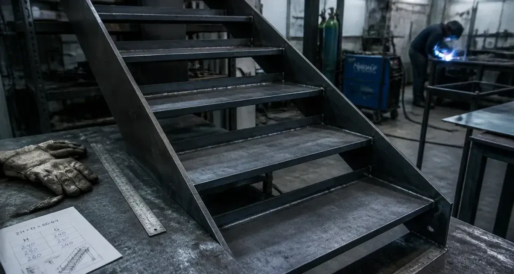 Fabriquer un escalier en metal en atelier : cage et cordons de soudure
