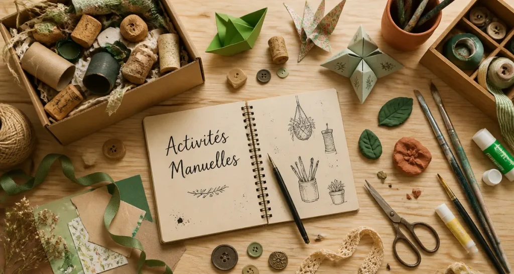 Faire des activités manuelles sur table en bois