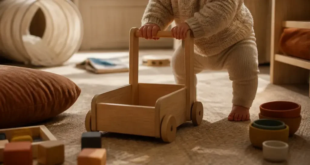 Jeux bébé 1 an : enfant de 12 mois joue près du sol