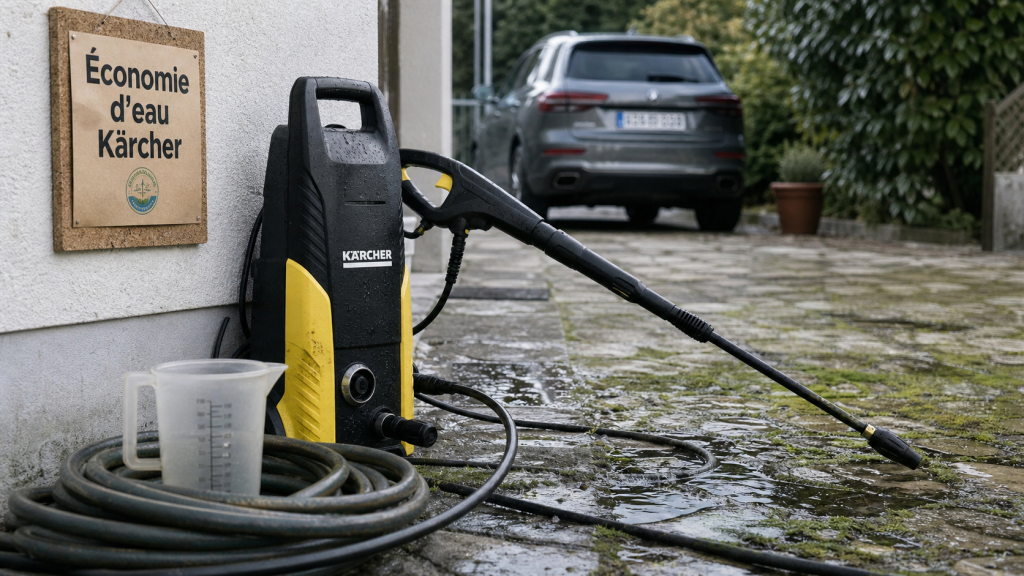 Kärcher et consommation d’eau : nettoyeur haute pression sur terrasse humide