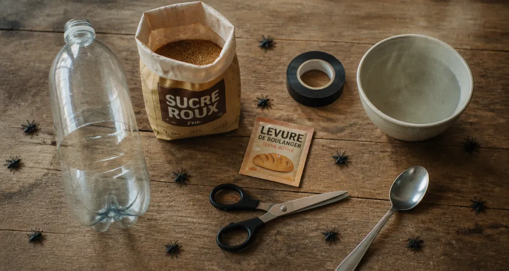 piège à moustiques maison sur table avec ingrédients