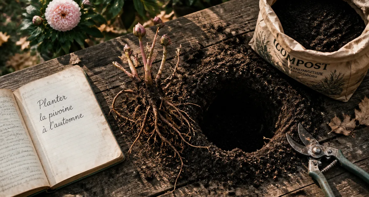 quand planter pivoine racines nues table jardin