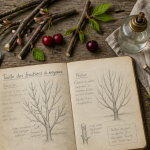quand tailler les arbres fruitiers à noyaux, outils de taille sur plan de travail
