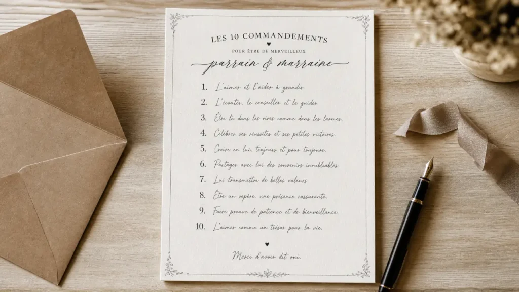 10 commandements parrain marraine à imprimer, modèle baptême à imprimer