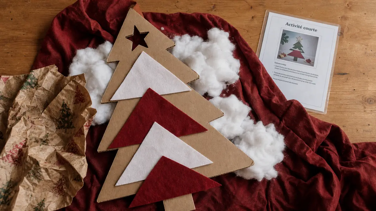 Activite noel bebe : coin sapin en carton et coton doux