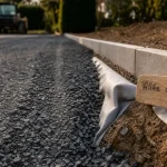 Allée carrossable pas cher en gravier, fondation et géotextile visibles