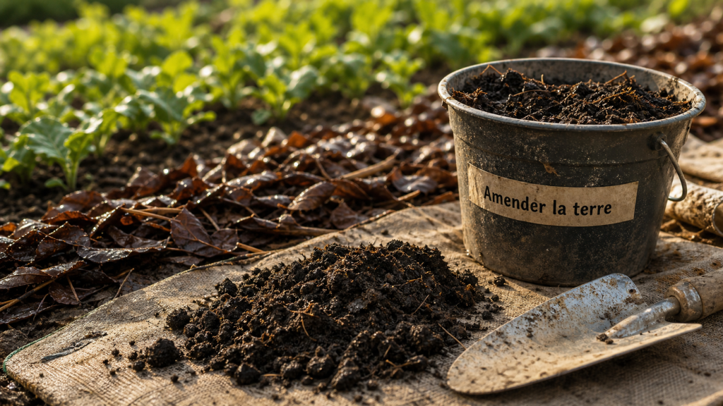Améliorer la terre de son jardin : compost mûr et paillage au potager