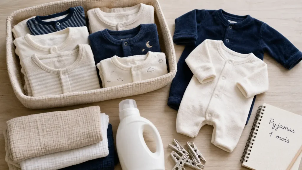Combien de pyjama 1 mois : 6 à 7 pyjamas dans un panier