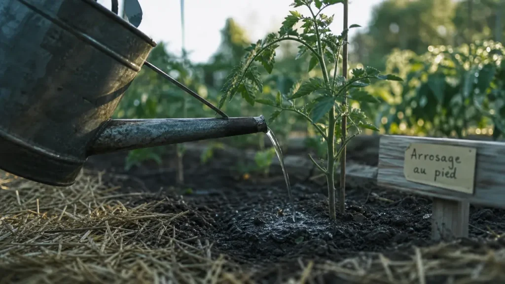 Arroser son potager sans gaspiller, avec un test du sol à 5-10 cm et un paillage de 5 à 10 cm