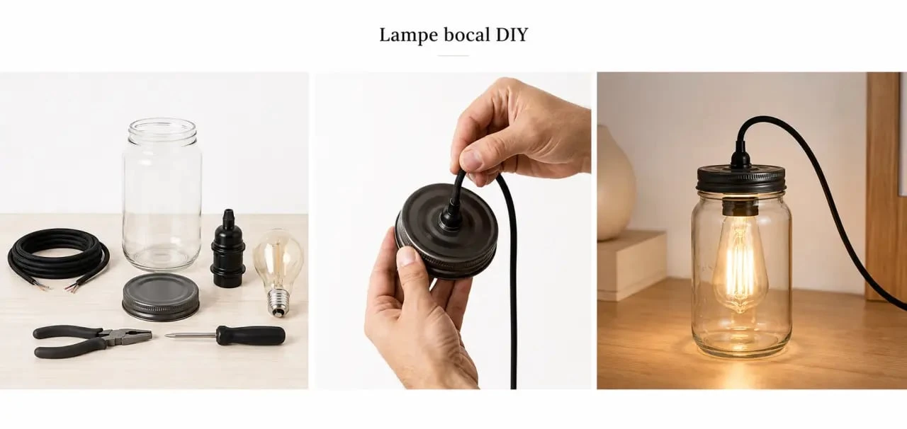 DIY lampe : fabrication d’une lampe en bocal en verre, montage et rendu final