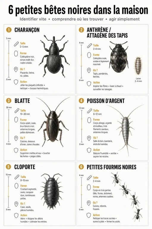 Petit bete noire maison : comparatif des insectes noirs courants dans la maison