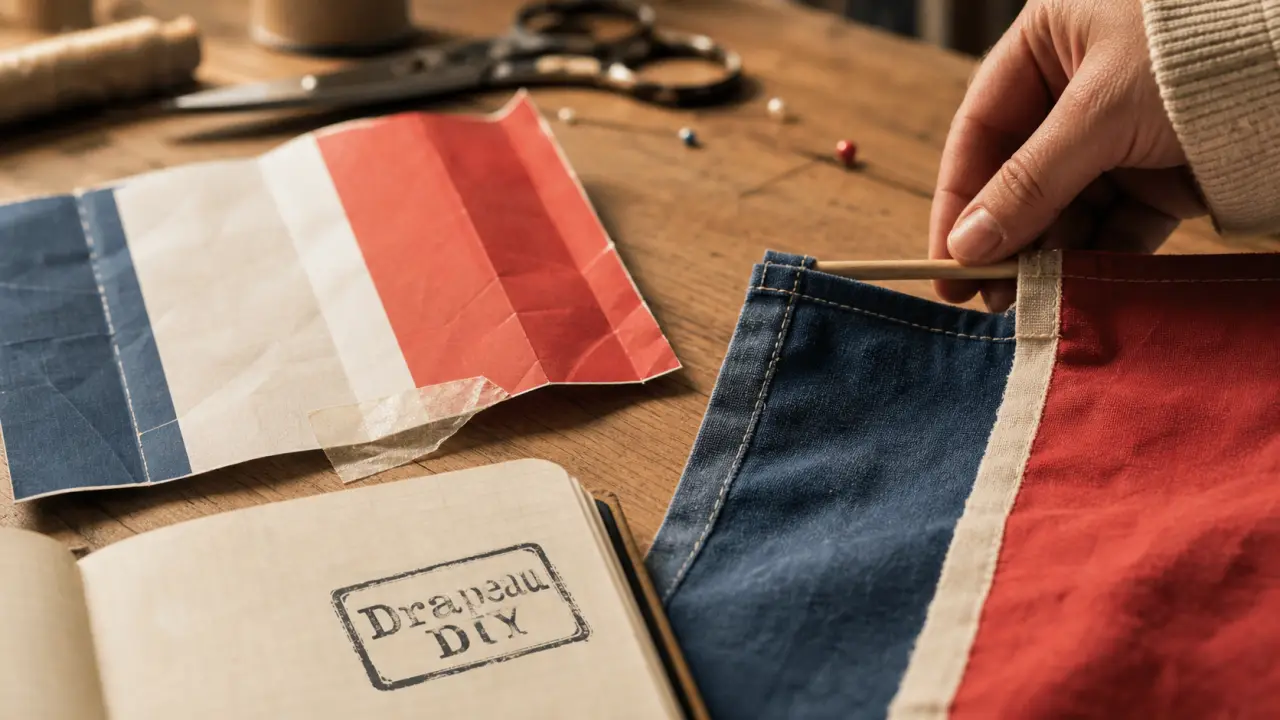 Fabriquer drapeau papier ou tissu : fixation et finitions, gros plan