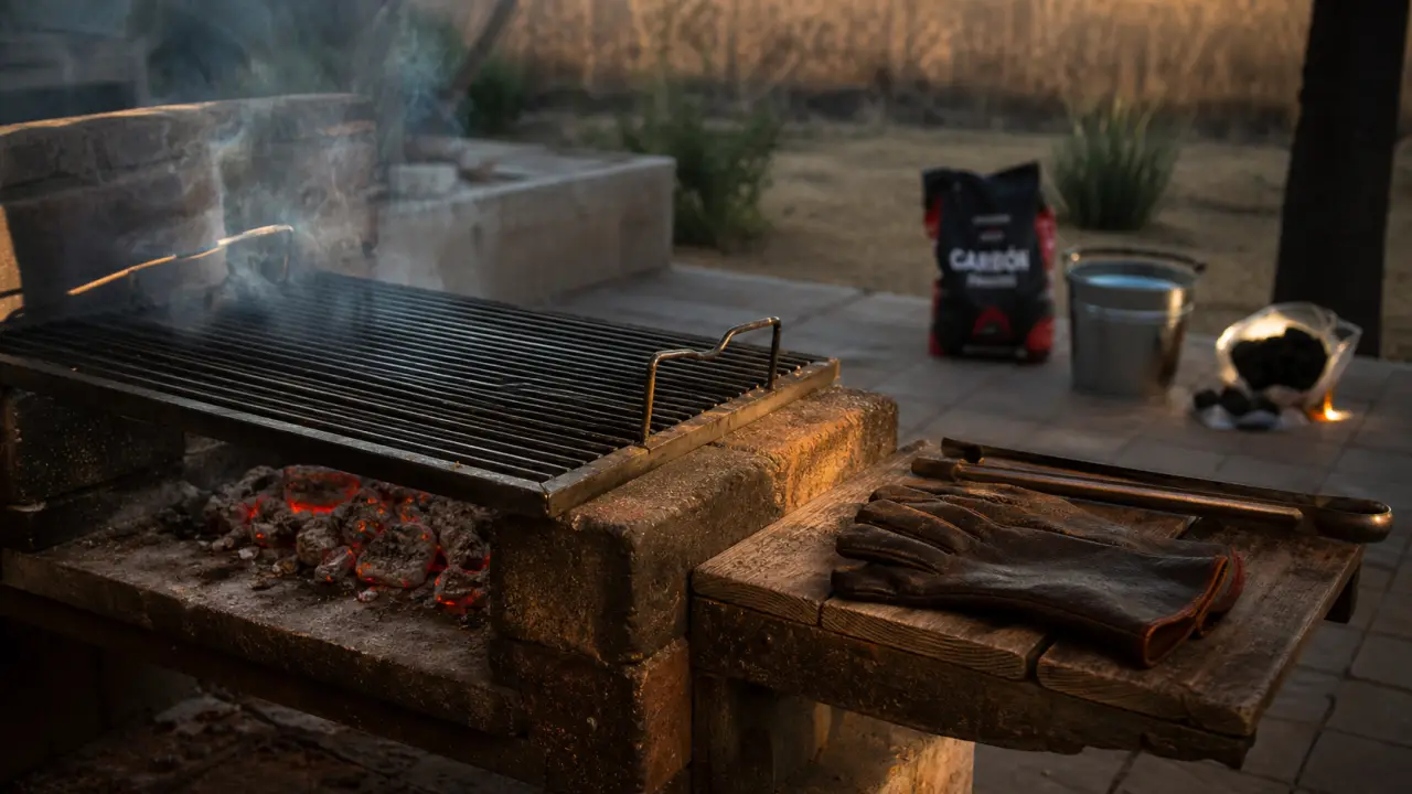 Faire un barbecue maison : grille en métal, braises rouges