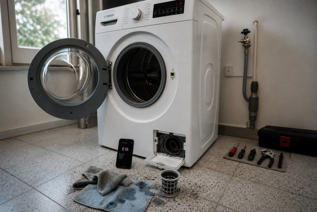 Liste code erreur lave linge Bosch, vérification avant réparation (E18)