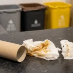 Sopalin recyclable : rouleau en carton et feuilles sales, tri poubelle jaune