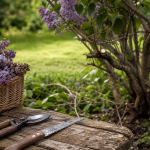 Taille du lilas après floraison, sécateur sur fleurs fanées