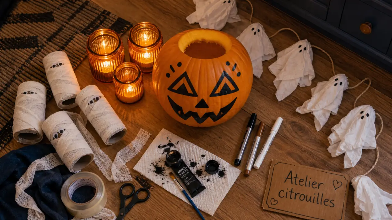 Activités halloween enfants : atelier citrouille, photophores et momies en papier toilette