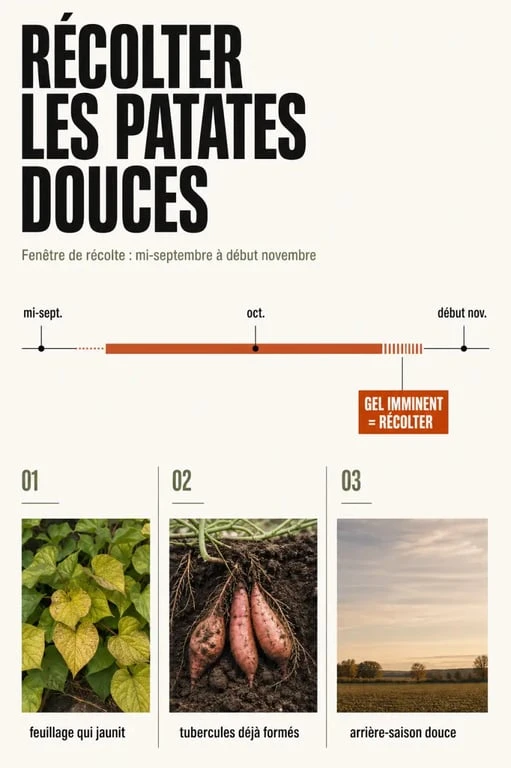 Quand récolter les patates douces : fenêtre idéale avant les premières gelées