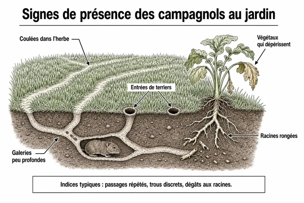 Signes de présence des campagnols au potager