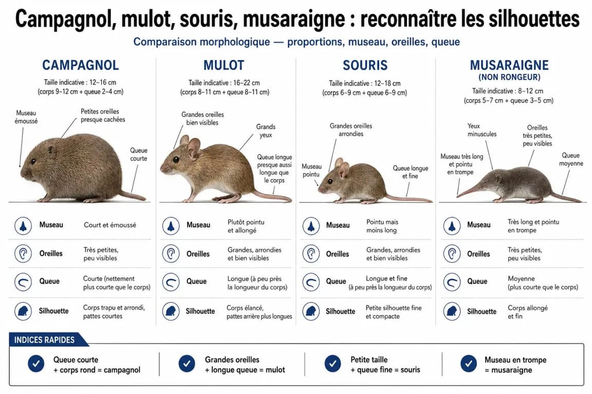 Comparatif morphologique pour identifier les campagnols et autres rongeurs du jardin
