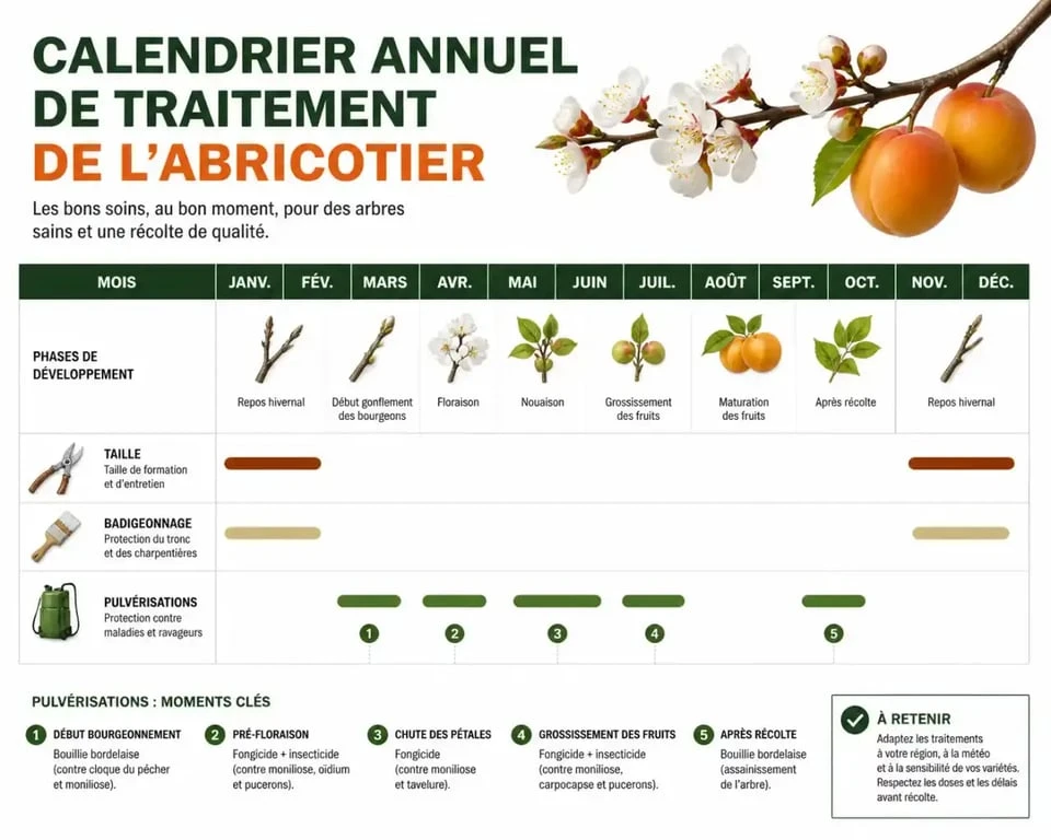 Calendrier annuel de traitement de l'abricotier pour prévenir les maladies