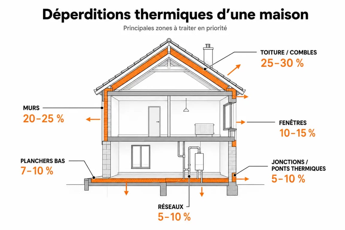 Optimiser la performance énergétique de sa maison avant rénovation : carte des déperditions thermiques d’un logement