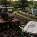 Location motobineuse : motobineuse en terre humide au jardin
