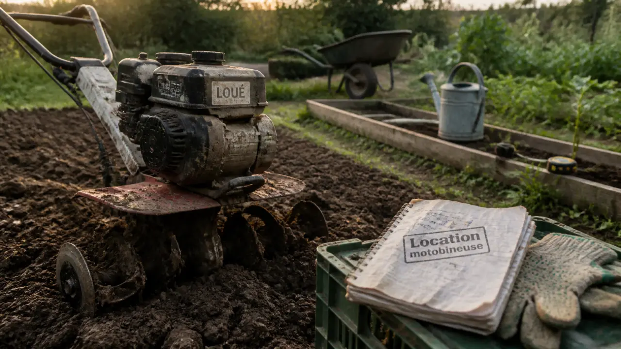 Location motobineuse : motobineuse en terre humide au jardin
